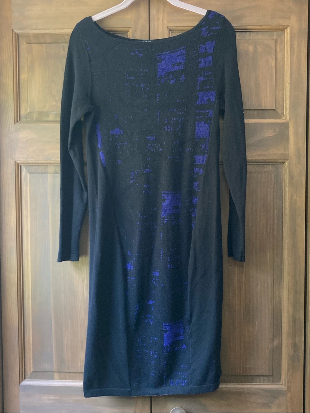 Elie Tahari Black & Purple Long Sleeve Dress Medium
